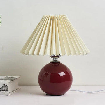 Modern Ceramic Table Lamp with Cream Pleated Shade & Burgundy Base