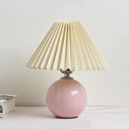 Modern Ceramic Table Lamp with Cream Pleated Shade & Burgundy Base