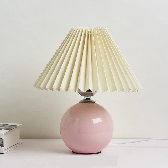 Modern Ceramic Table Lamp with Cream Pleated Shade & Burgundy Base