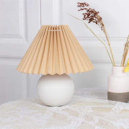 Modern Ceramic Table Lamp with Cream Pleated Shade & Burgundy Base