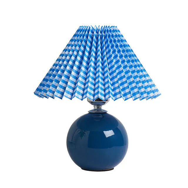 Modern Ceramic Table Lamp with Cream Pleated Shade & Burgundy Base