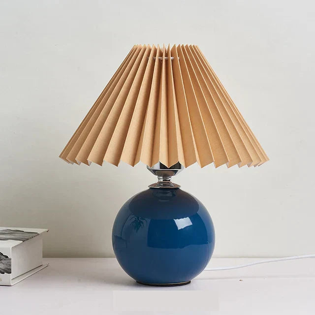 Modern Ceramic Table Lamp with Cream Pleated Shade & Burgundy Base