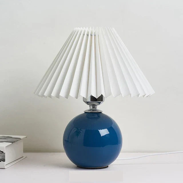 Modern Ceramic Table Lamp with Cream Pleated Shade & Burgundy Base
