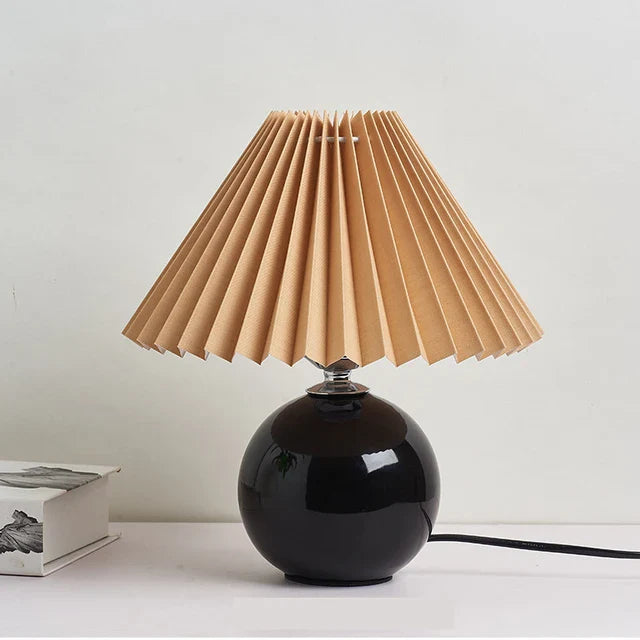 Modern Ceramic Table Lamp with Cream Pleated Shade & Burgundy Base