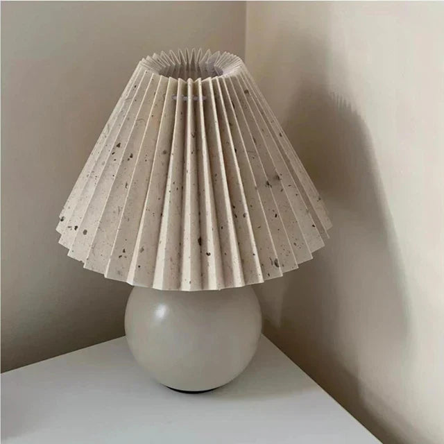 Modern Ceramic Table Lamp with Cream Pleated Shade & Burgundy Base
