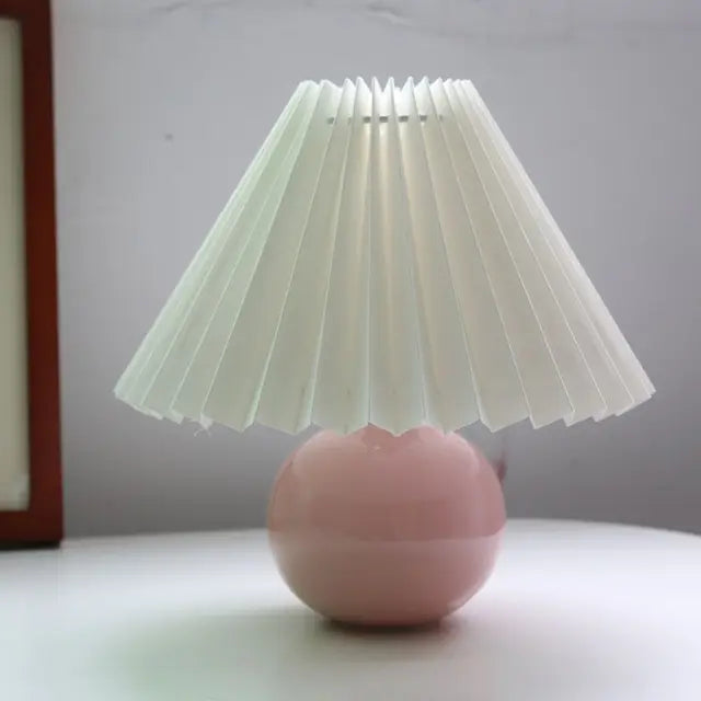 Modern Ceramic Table Lamp with Cream Pleated Shade & Burgundy Base