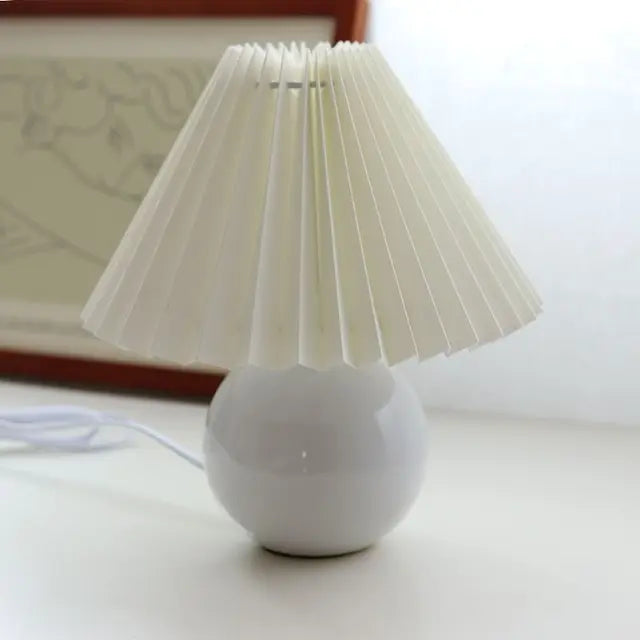 Modern Ceramic Table Lamp with Cream Pleated Shade & Burgundy Base