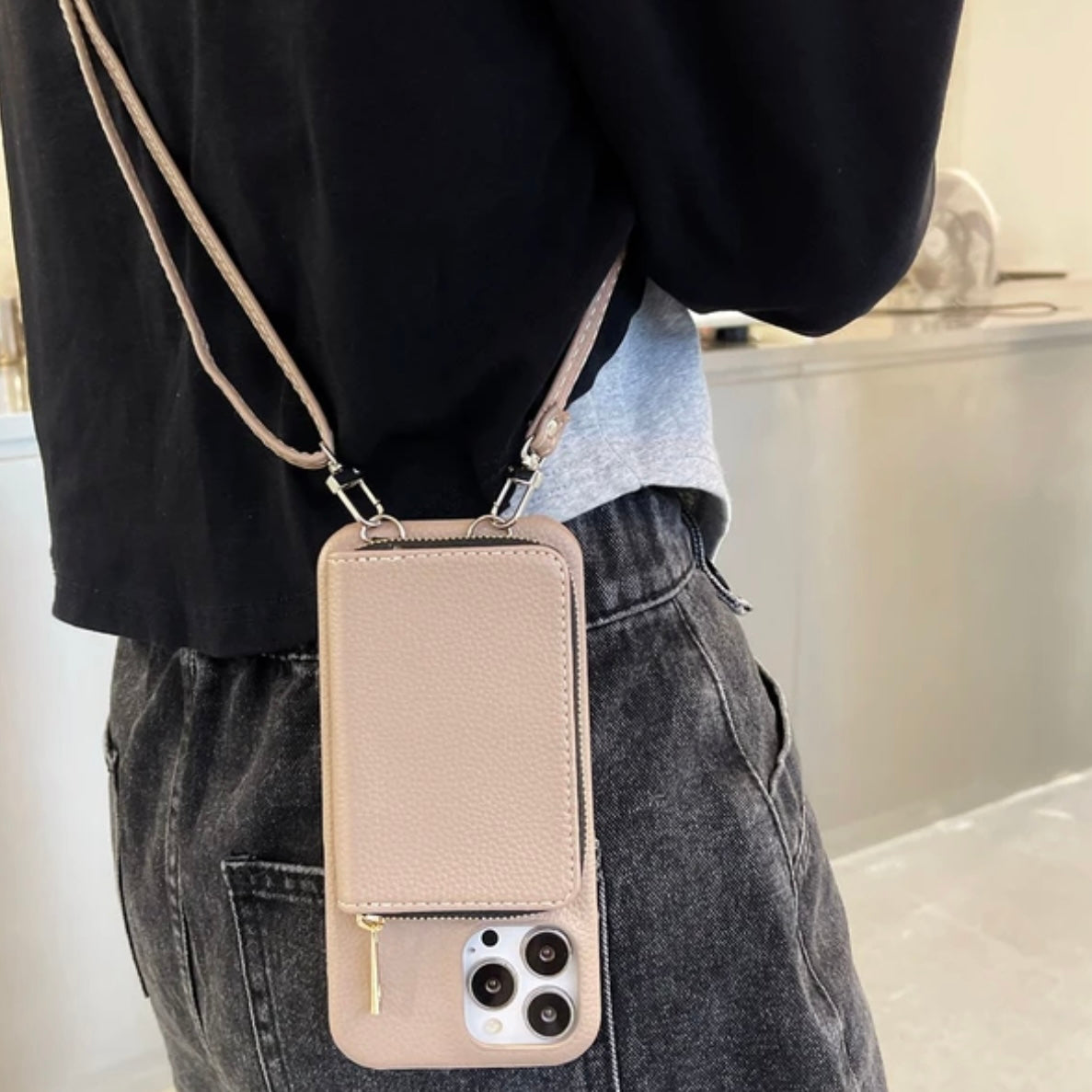 Crossbody-portemonneehoes voor telefoon - kaarthouder van imitatieleer met schouderriem
