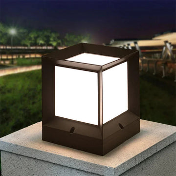 Modern Outdoor Black Cube Post Light | Stylish Pillar Lamp for Garden
