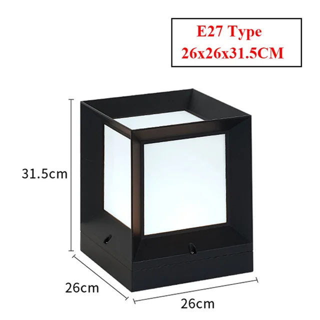 Modern Outdoor Black Cube Post Light | Stylish Pillar Lamp for Garden