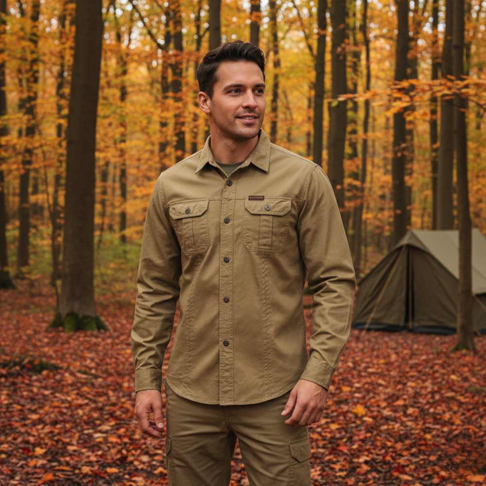 Men’s Lightweight Long-Sleeve Outdoor Shirt – Durable Cotton-Blend Top