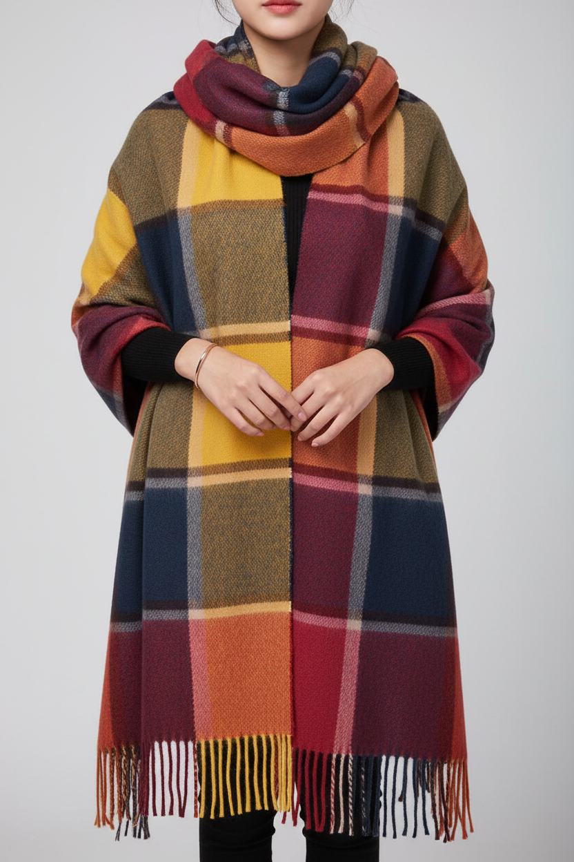 CashmereDream Scarf | Oversized Checked Wrap
