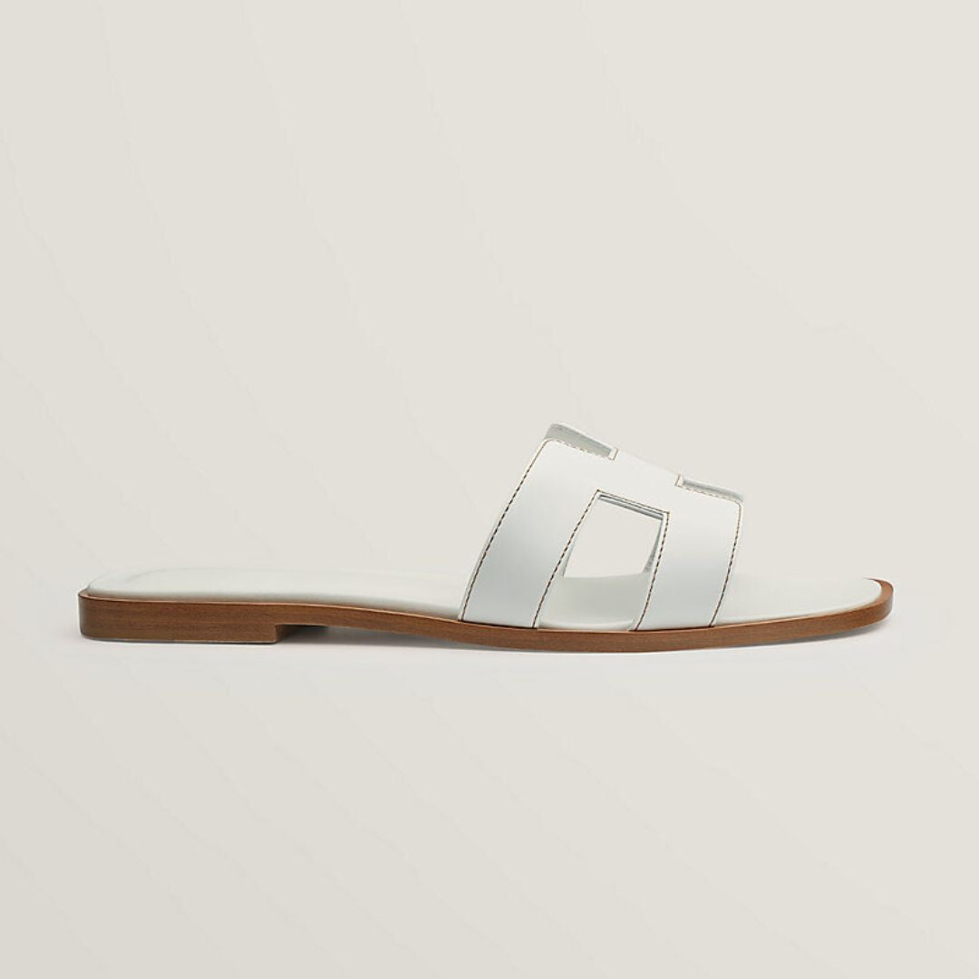 Timeless Leather Sandals | White Cut-Out Design With Wooden Sole