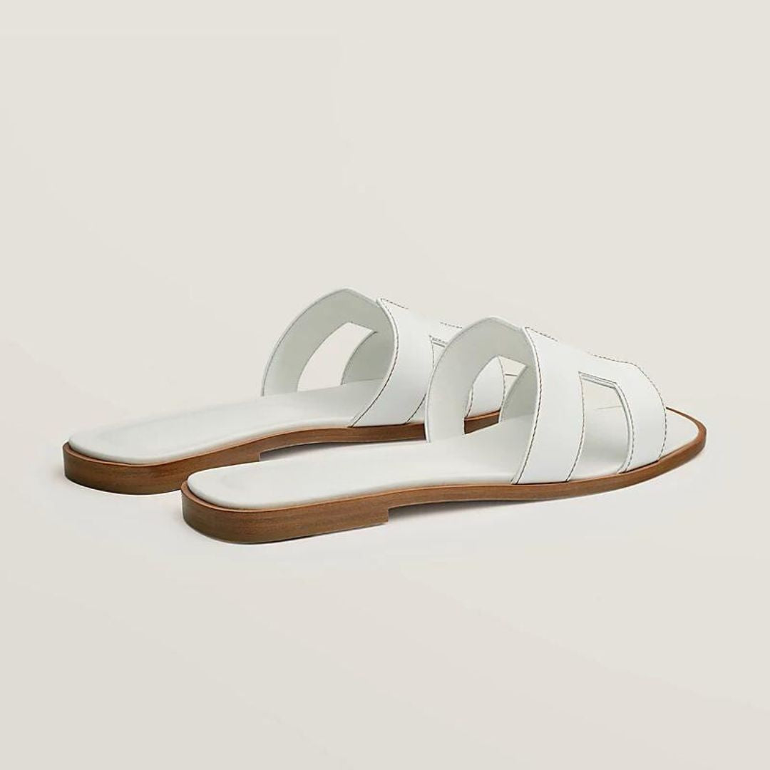 Timeless Leather Sandals | White Cut-Out Design With Wooden Sole