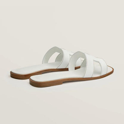 Timeless Leather Sandals | White Cut-Out Design With Wooden Sole