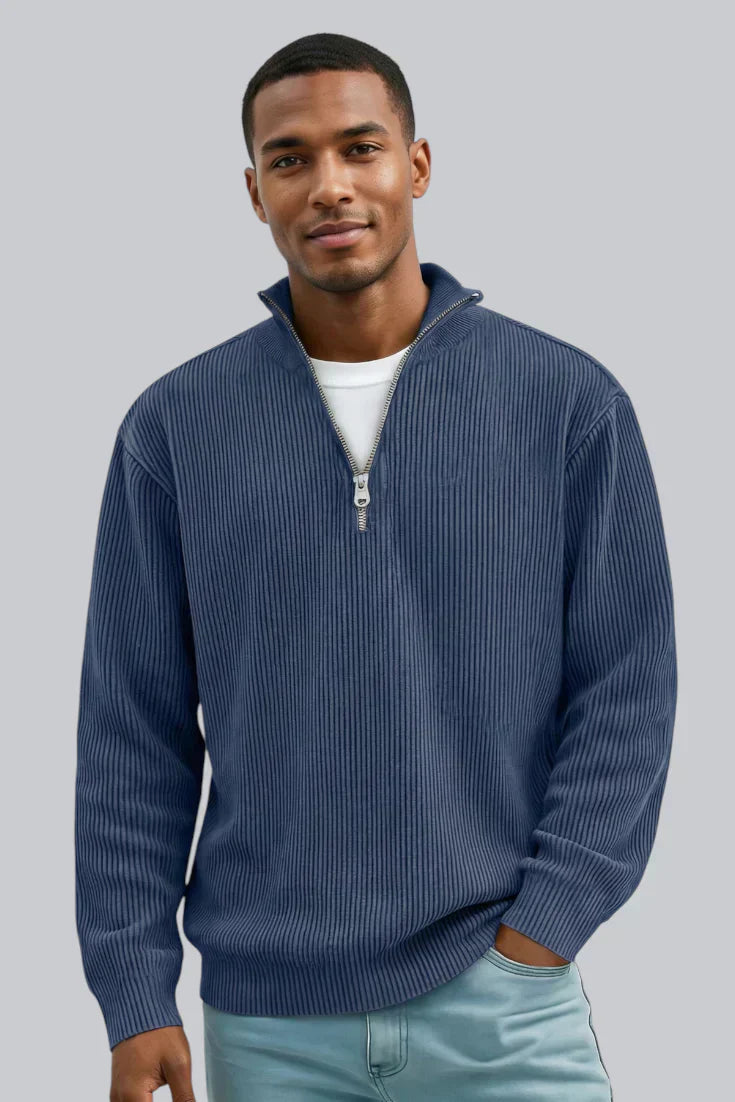 Men’s Knitted Sweater with Zip Closure and Smooth Touch
