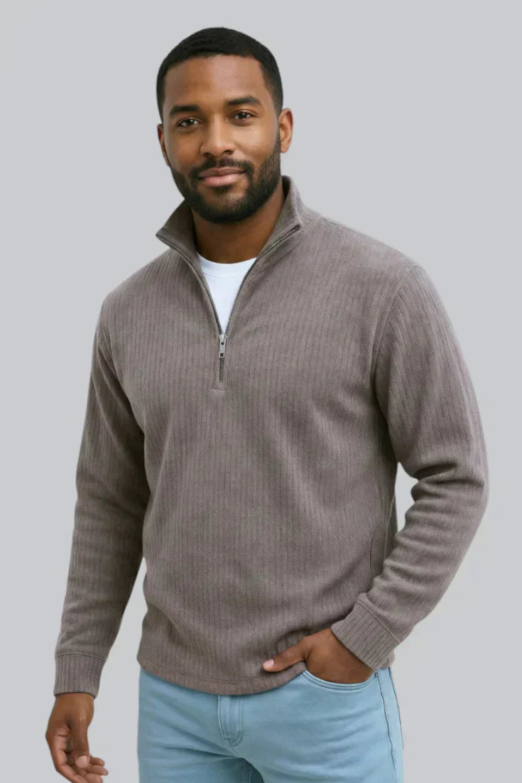 Men’s Knitted Sweater with Zip Closure and Smooth Touch
