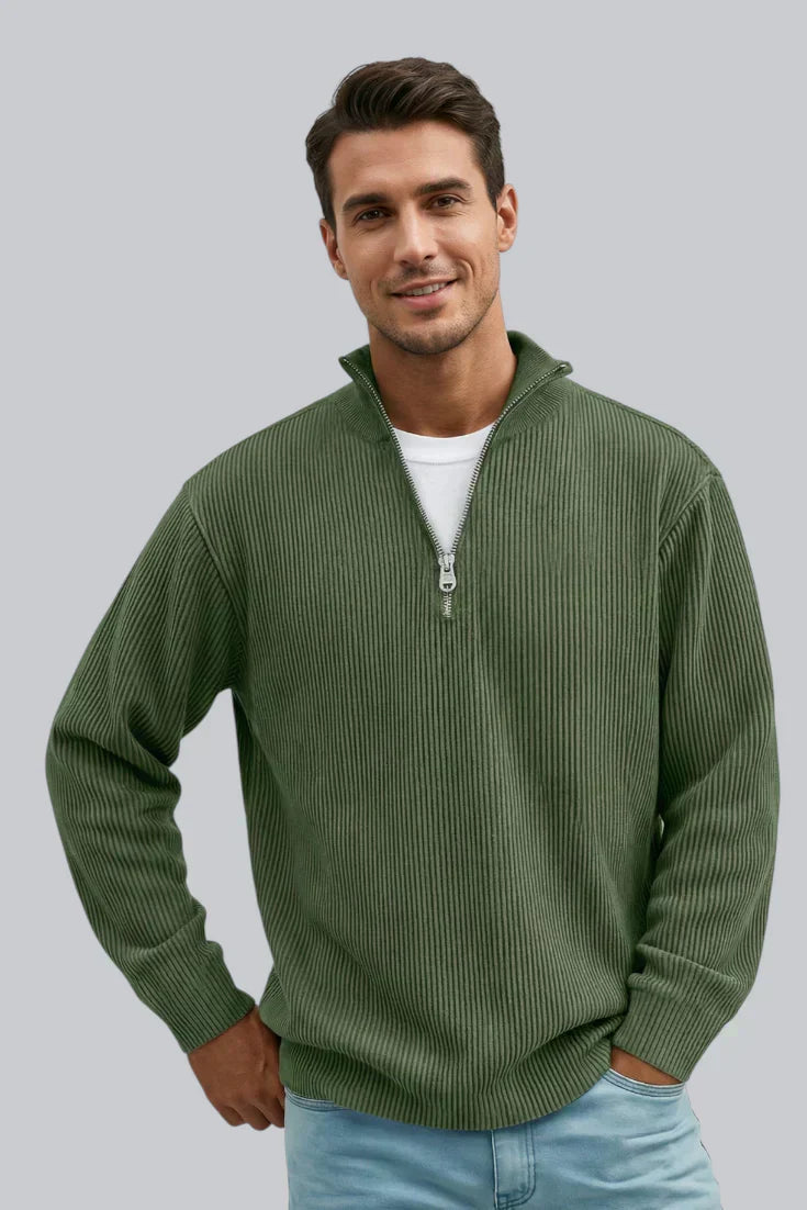 Men’s Knitted Sweater with Zip Closure and Smooth Touch