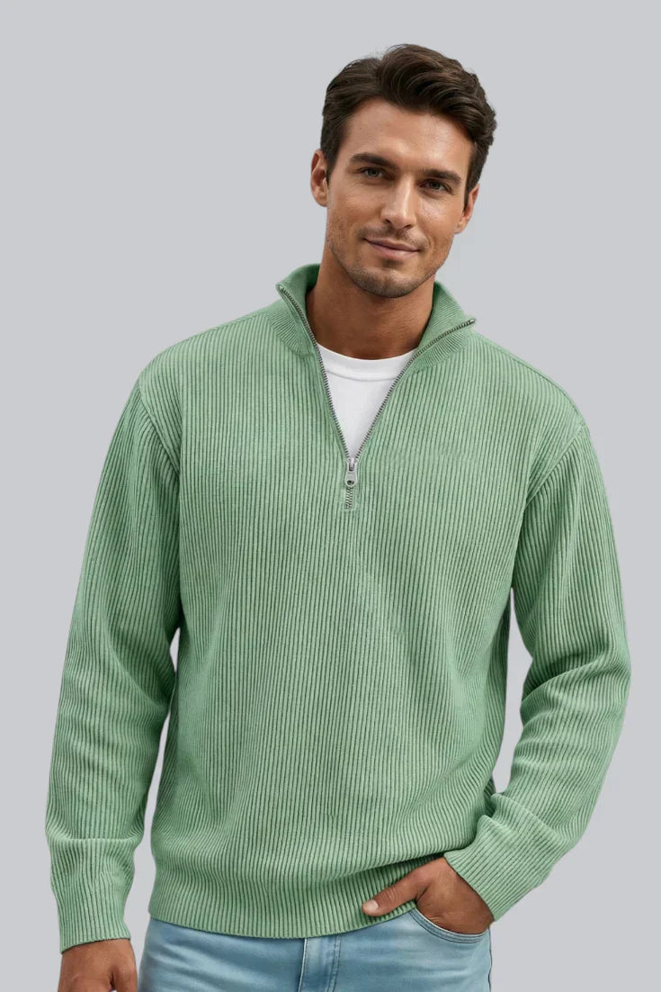 Men’s Knitted Sweater with Zip Closure and Smooth Touch
