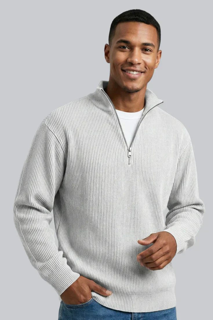 Men’s Knitted Sweater with Zip Closure and Smooth Touch