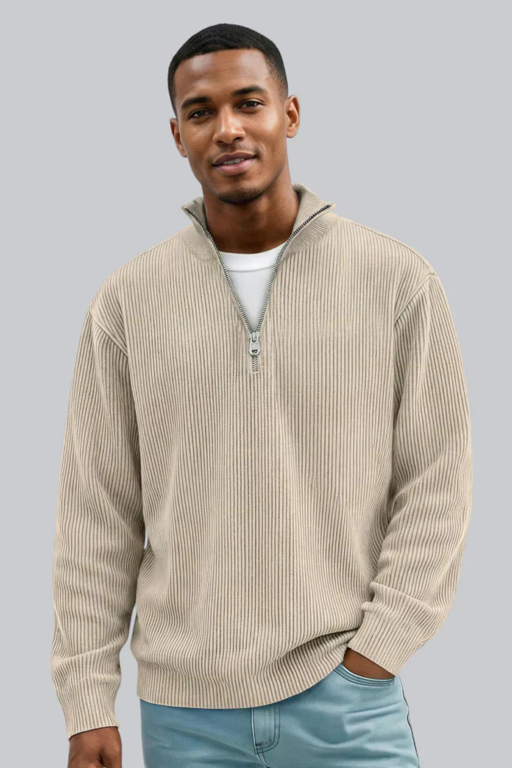 Men’s Knitted Sweater with Zip Closure and Smooth Touch