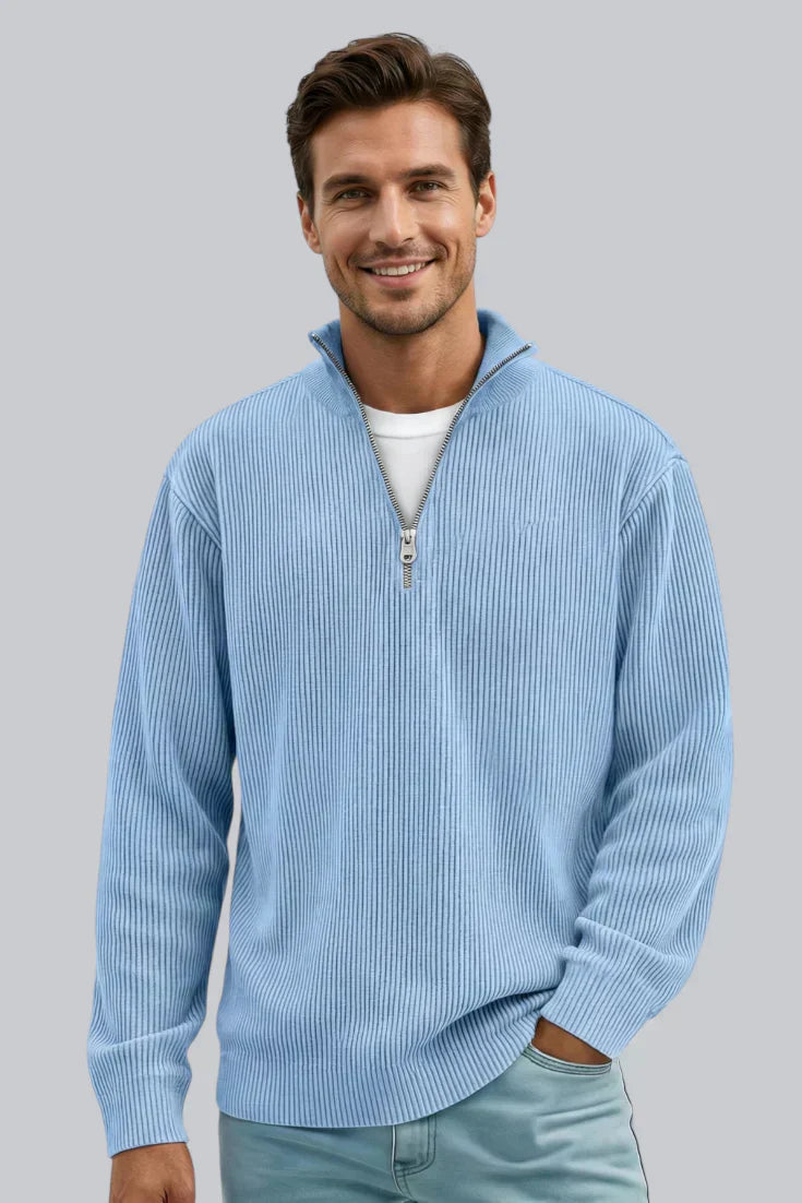 Men’s Knitted Sweater with Zip Closure and Smooth Touch