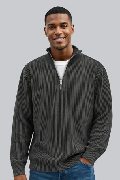 Men’s Knitted Sweater with Zip Closure and Smooth Touch