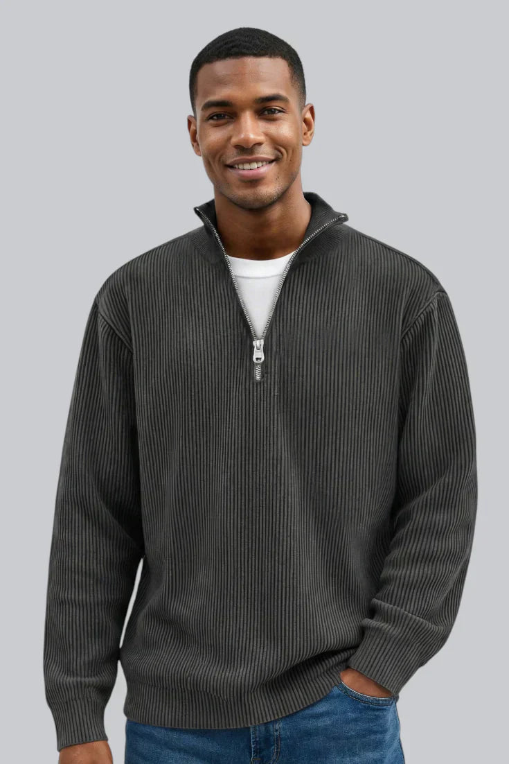 Men’s Knitted Sweater with Zip Closure and Smooth Touch