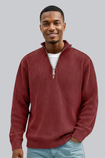 Men’s Knitted Sweater with Zip Closure and Smooth Touch