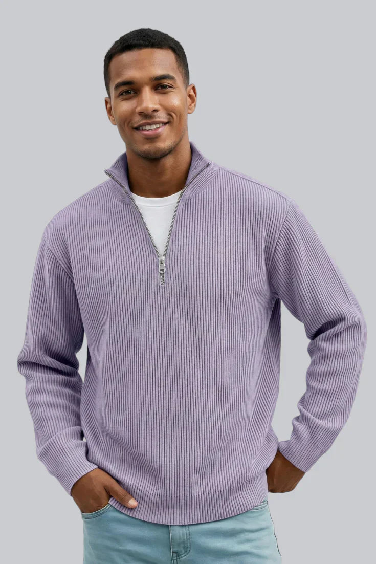 Men’s Knitted Sweater with Zip Closure and Smooth Touch