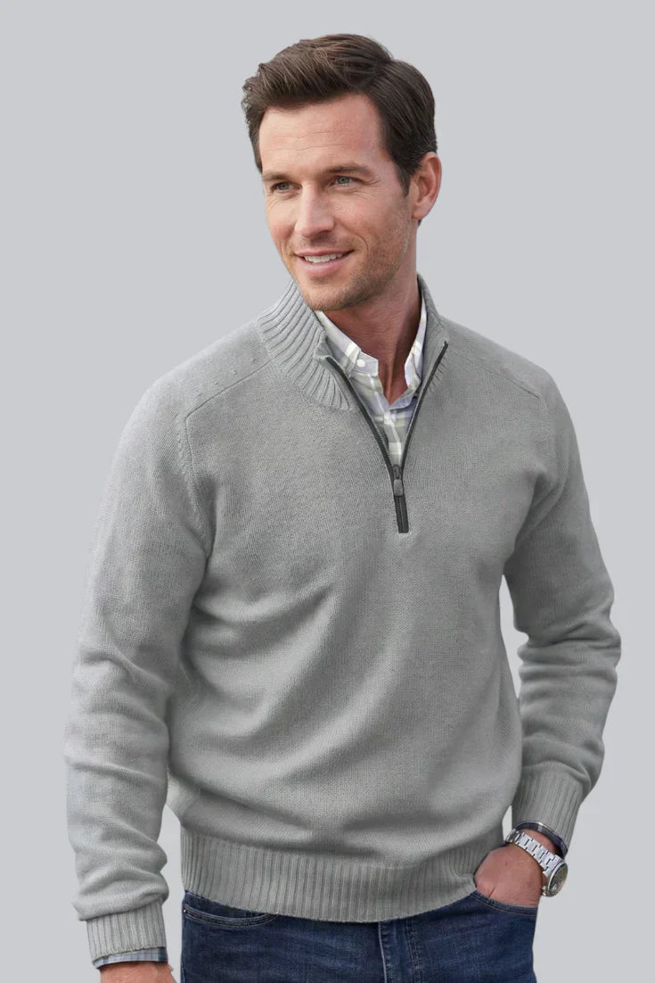 Men’s Knitted Quarter Zip Jumper featuring Ribbed Hem and Long Sleeves