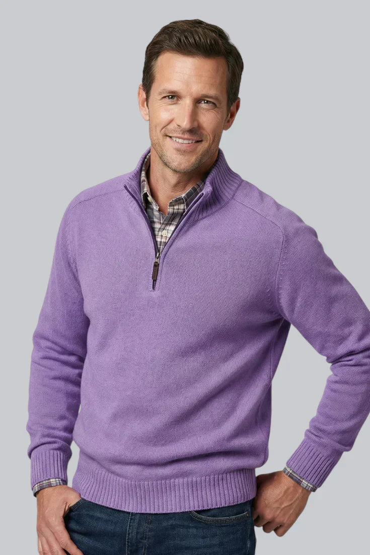 Men’s Knitted Quarter Zip Jumper featuring Ribbed Hem and Long Sleeves