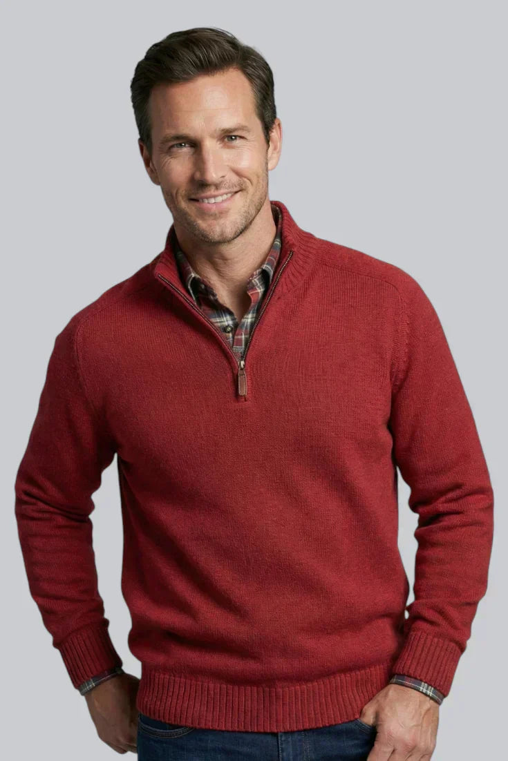 Men’s Knitted Quarter Zip Jumper featuring Ribbed Hem and Long Sleeves
