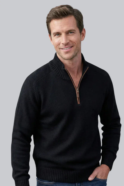 Men’s Knitted Quarter Zip Jumper featuring Ribbed Hem and Long Sleeves