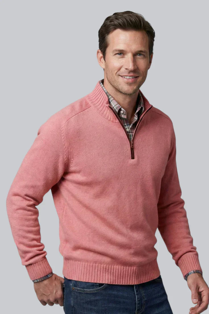 Men’s Knitted Quarter Zip Jumper featuring Ribbed Hem and Long Sleeves