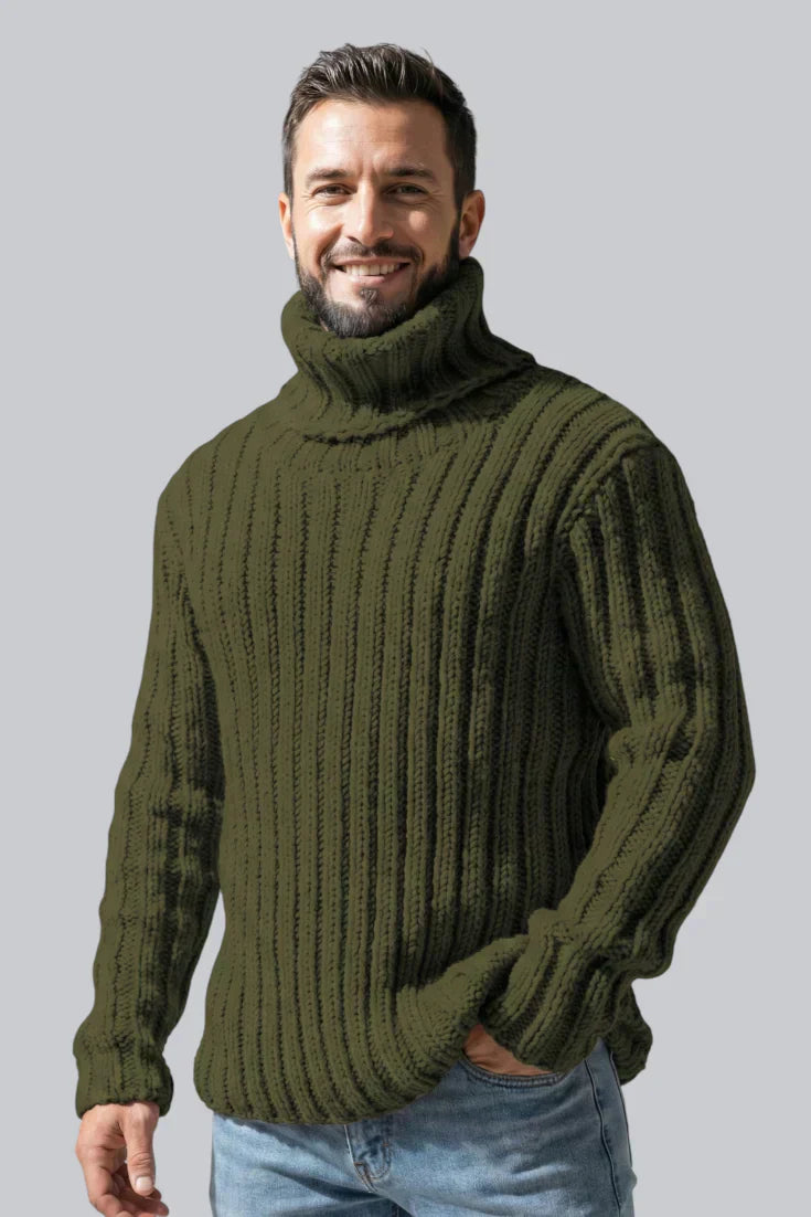 Men’s Chunky Roll Neck Jumper featuring Ribbed Cuffs and Long Sleeves