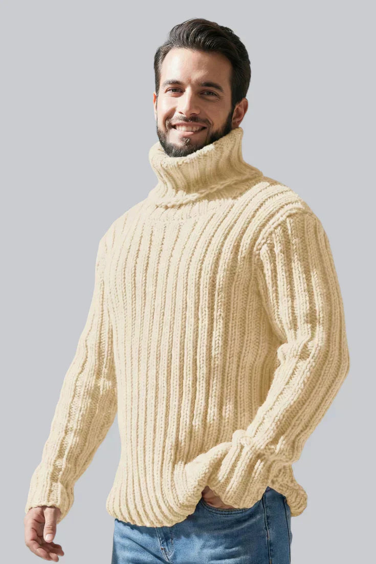 Men’s Chunky Roll Neck Jumper featuring Ribbed Cuffs and Long Sleeves