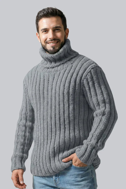 Men’s Chunky Roll Neck Jumper featuring Ribbed Cuffs and Long Sleeves