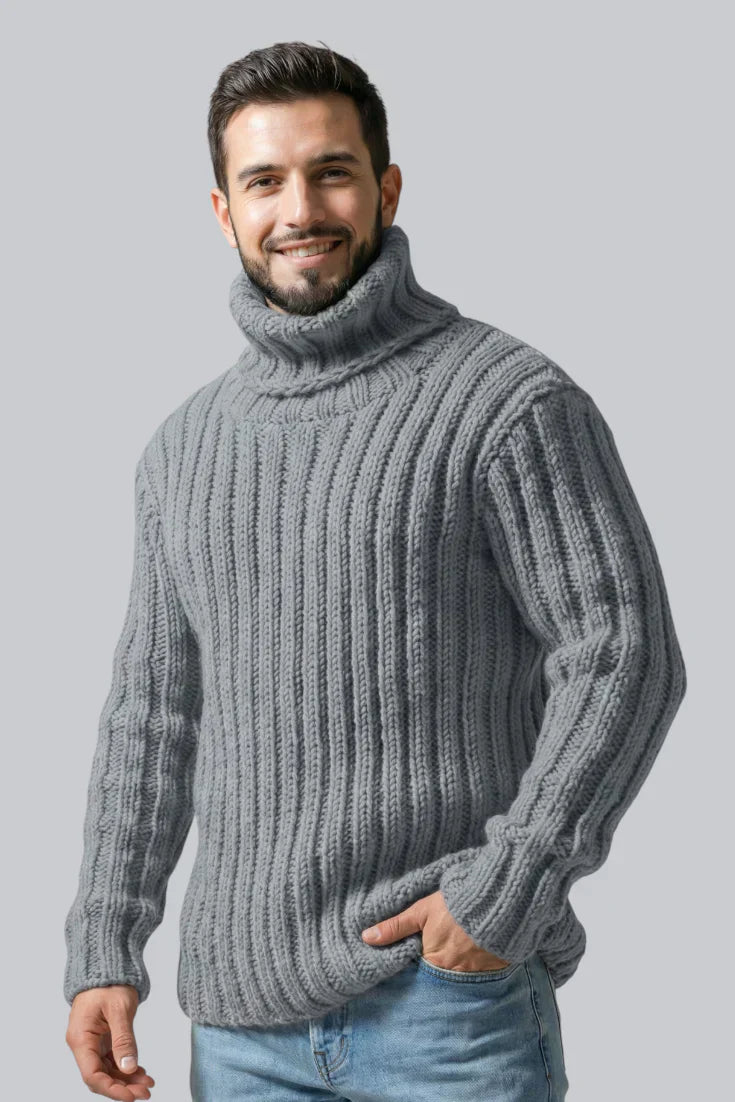 Men’s Chunky Roll Neck Jumper featuring Ribbed Cuffs and Long Sleeves