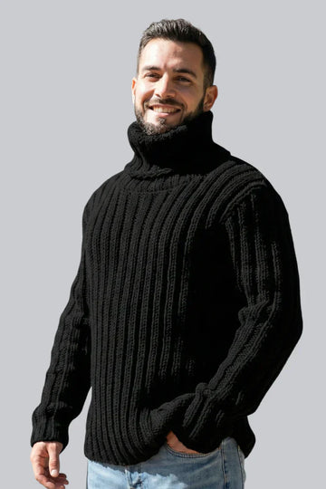Men’s Chunky Roll Neck Jumper featuring Ribbed Cuffs and Long Sleeves