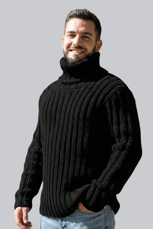 Men’s Chunky Roll Neck Jumper featuring Ribbed Cuffs and Long Sleeves
