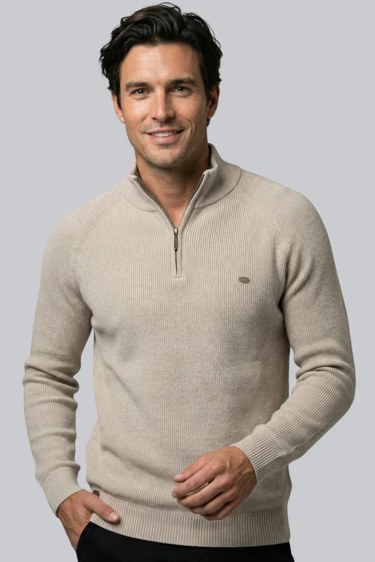 Men’s Ribbed Jumper featuring Zip Closure and Long Sleeves