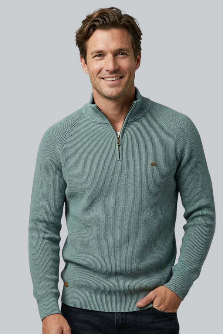 Men’s Ribbed Jumper featuring Zip Closure and Long Sleeves