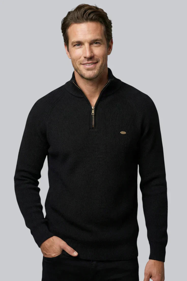 Men’s Ribbed Jumper featuring Zip Closure and Long Sleeves