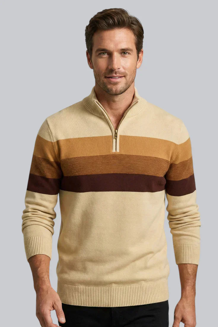 Men’s Striped Jumper featuring Zip Closure and Long Sleeves