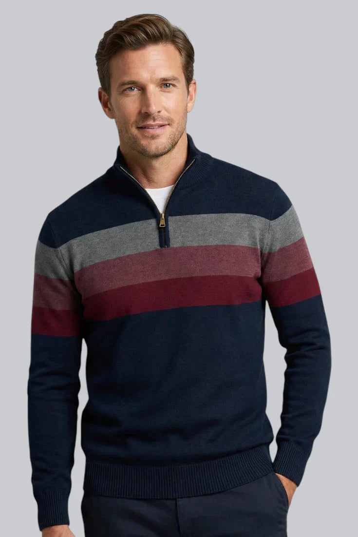 Men’s Striped Jumper featuring Zip Closure and Long Sleeves