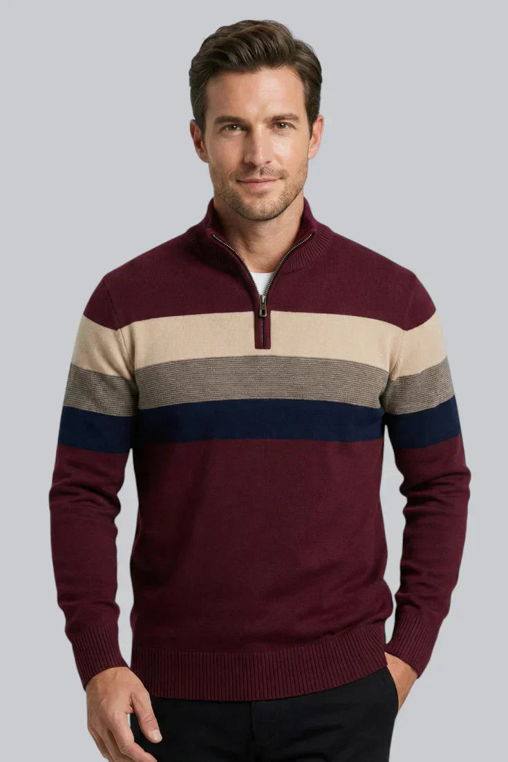 Men’s Striped Jumper featuring Zip Closure and Long Sleeves
