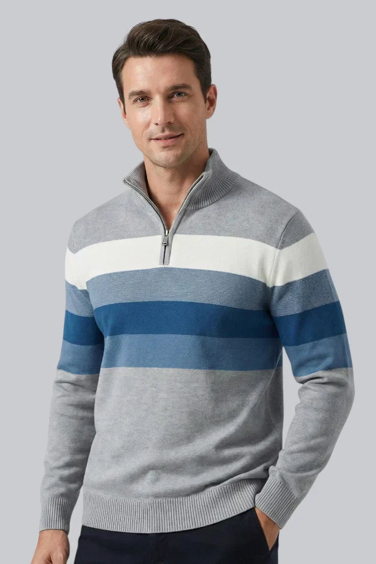 Men’s Striped Jumper featuring Zip Closure and Long Sleeves
