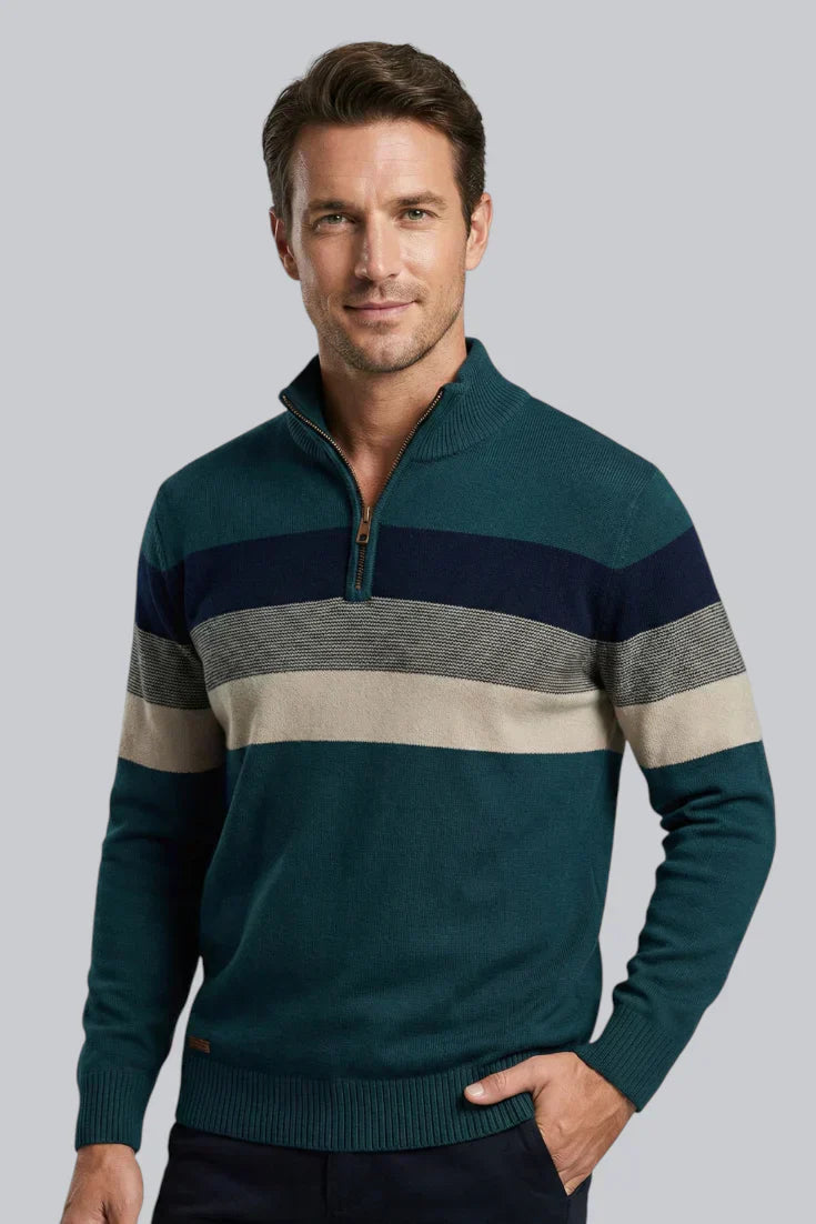 Men’s Striped Jumper featuring Zip Closure and Long Sleeves