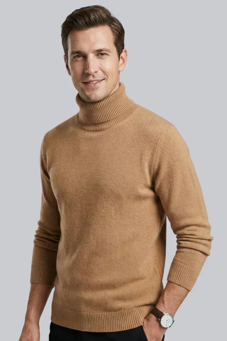Men’s Knitted Turtleneck Jumper with Long Sleeves and Smooth Touch